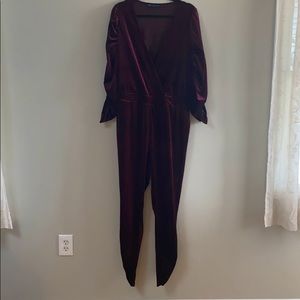 Women’s burgundy velvet jumpsuit